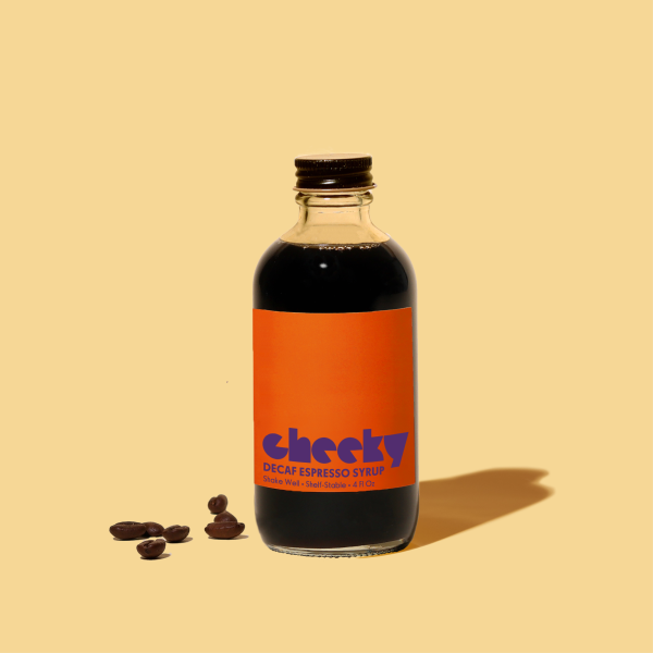 Bottle of decaf espresso syrup by Cheeky Cocktails